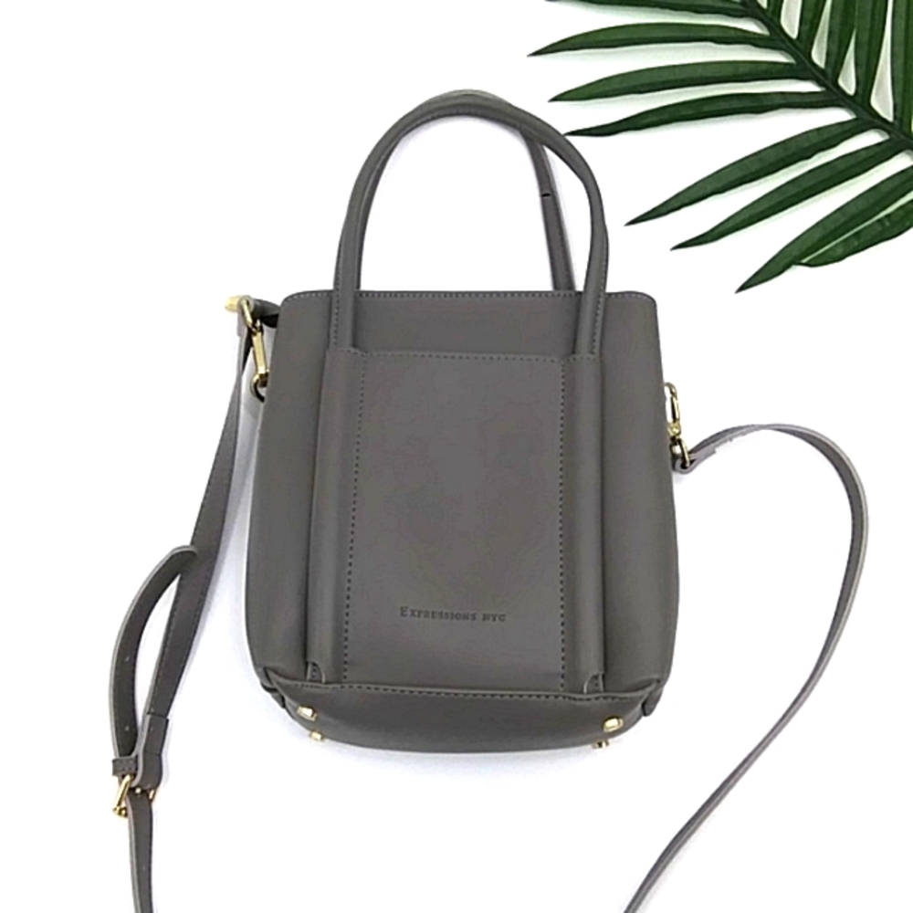 Expressions NYC Madison Avenue Crossbody Bag Gray Vegan Leather Removable Strap